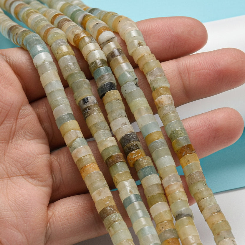 Natural Flower Amazonite — Rondelles 4x2 / 6x3 / 8x3mm | Strand ~38 cm