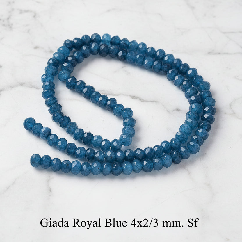 Malaysian Natural Jade — Faceted Rondelles 4x2mm | Royal Blue | Strand ~36 cm