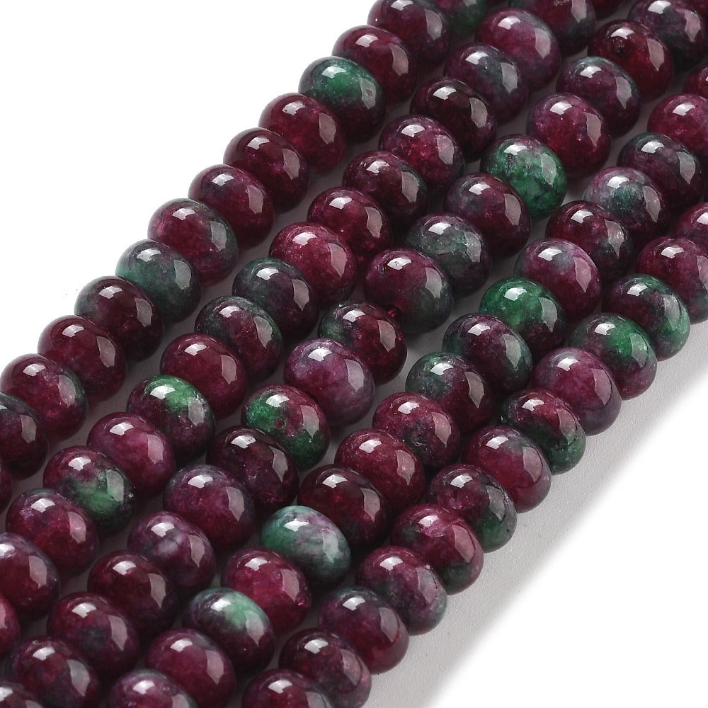 Natural White Jade — Rondelle 8x5mm | Ruby in Zoisite | Strand ~39 cm