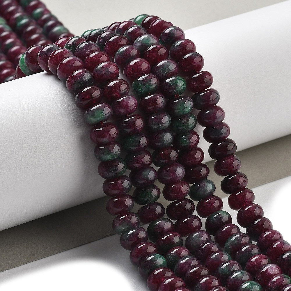 Natural White Jade — Rondelle 8x5mm | Ruby in Zoisite | Strand ~39 cm