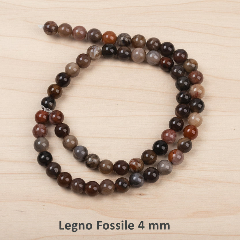 Natural Fossil Wood — Round Beads 4/6/8mm | Strand ~38 cm