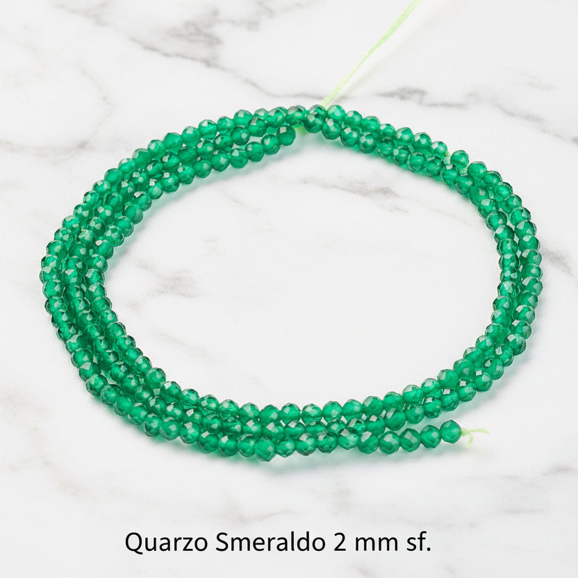 Natural Quartz — Faceted Beads 2mm | Emerald and Ruby | Strand ~39 cm