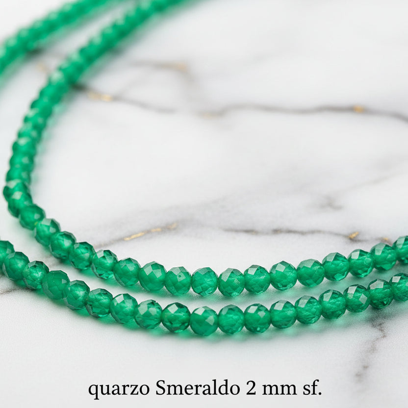 Natural Quartz — Faceted Beads 2mm | Emerald and Ruby | Strand ~39 cm