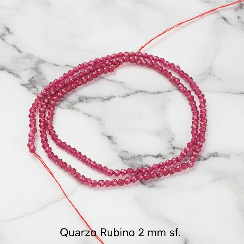 Natural Quartz — Faceted Beads 2mm | Emerald and Ruby | Strand ~39 cm