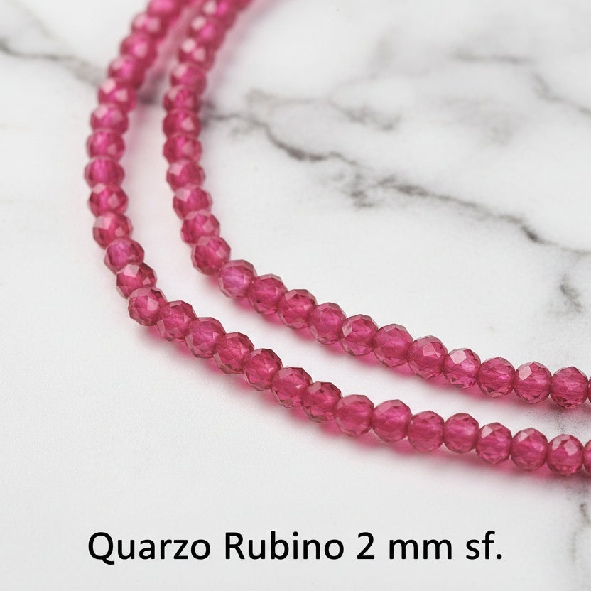 Natural Quartz — Faceted Beads 2mm | Emerald and Ruby | Strand ~39 cm