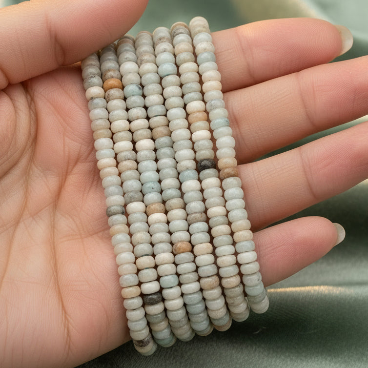 Natural Amazonite Flower — Rondelle 4x2mm and 8x5mm | Strand ~38 cm
