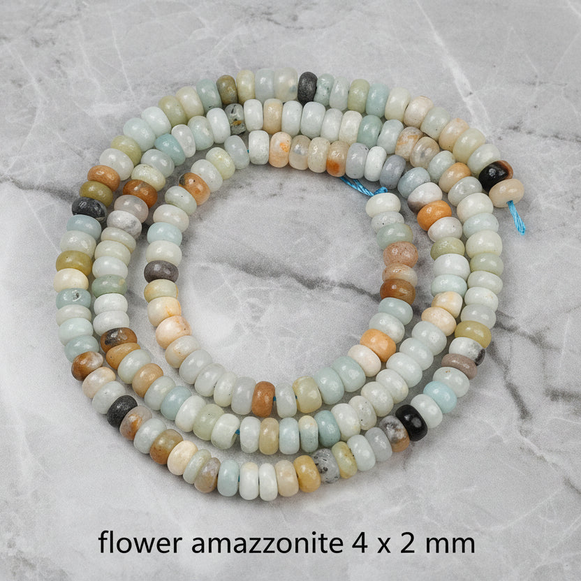 Natural Amazonite Flower — Rondelle 4x2mm and 8x5mm | Strand ~38 cm