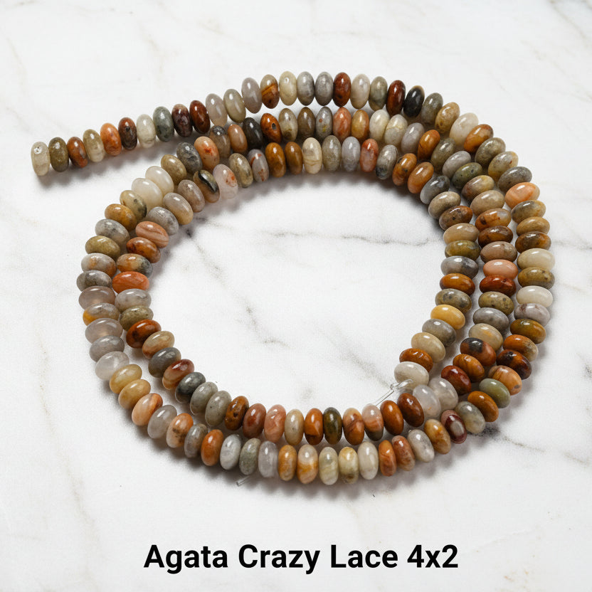 Natural Agate Crazy Lace — Rondelles 4x2mm | Strand ~39 cm