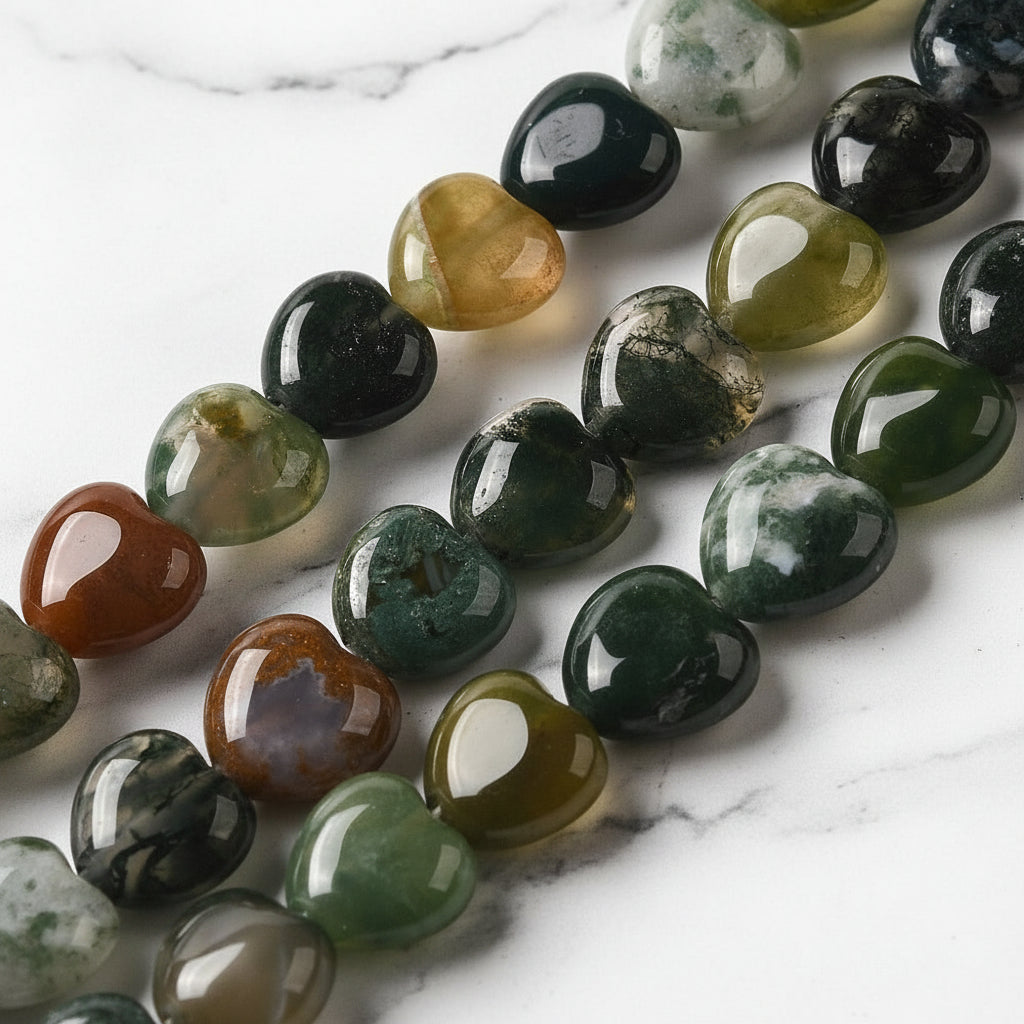 Natural Indian Agate — Heart Beads 10mm | Strand ~39 cm