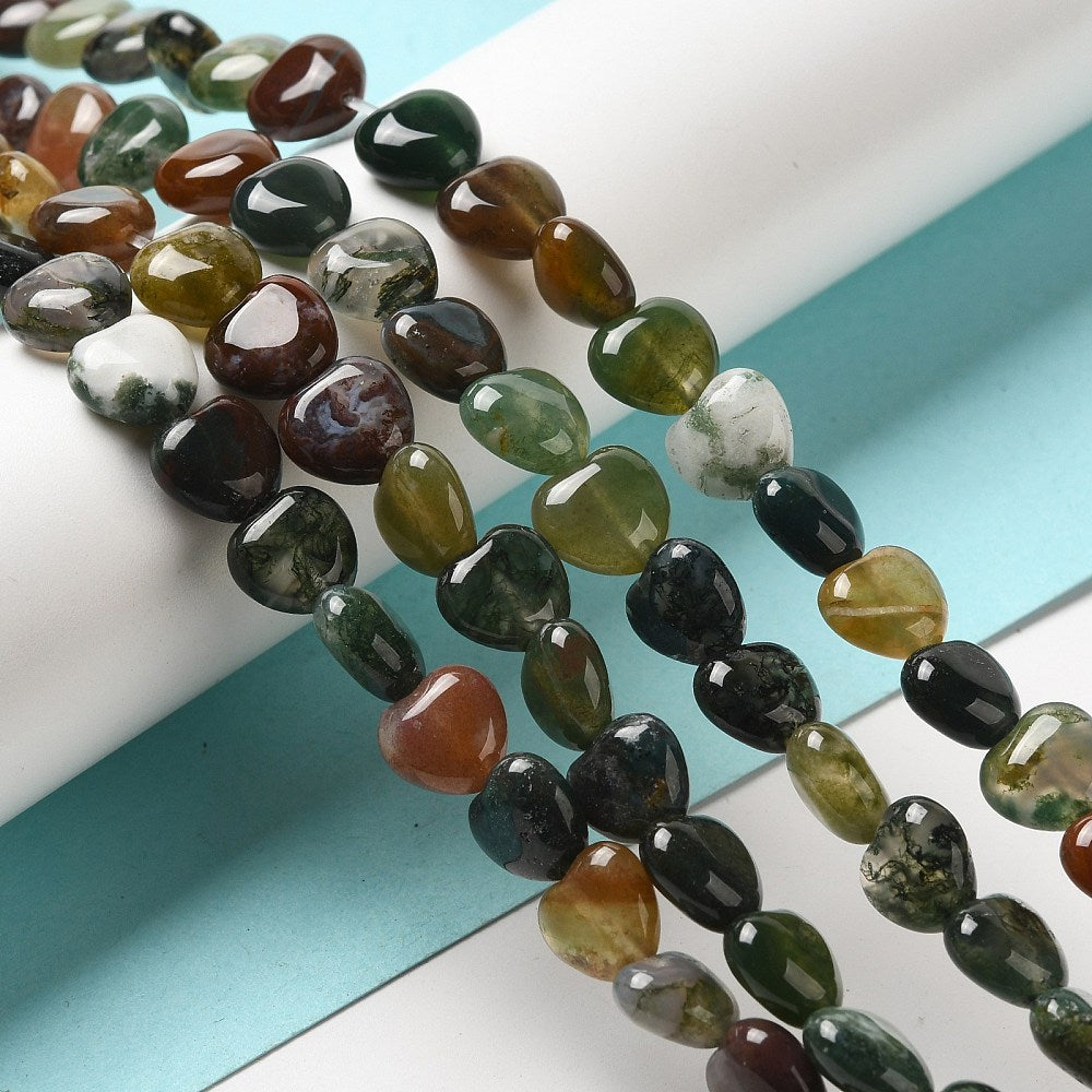Natural Indian Agate — Heart Beads 10mm | Strand ~39 cm