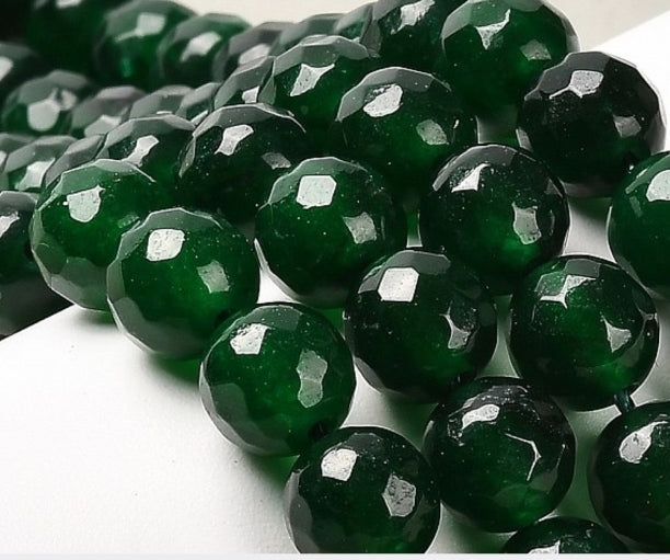 Natural Dark Green Jade — Faceted Beads 8mm | Strand ~37 cm