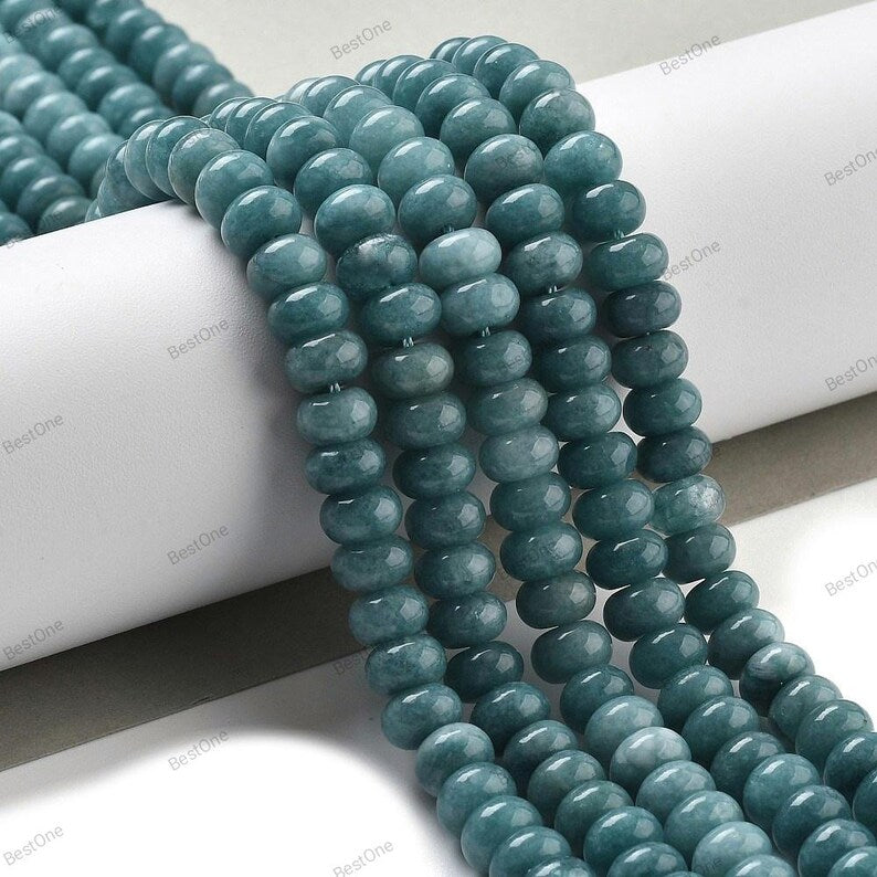 Natural White Jade — Rondelle 8x5mm | Dark Turquoise | Strand ~39 cm
