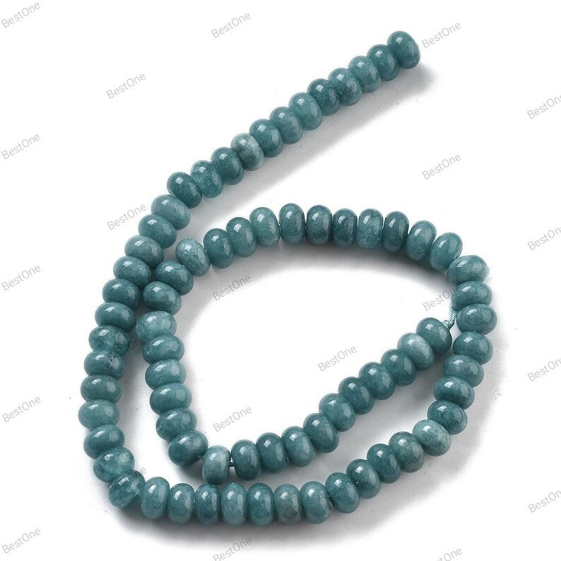 Natural White Jade — Rondelle 8x5mm | Dark Turquoise | Strand ~39 cm