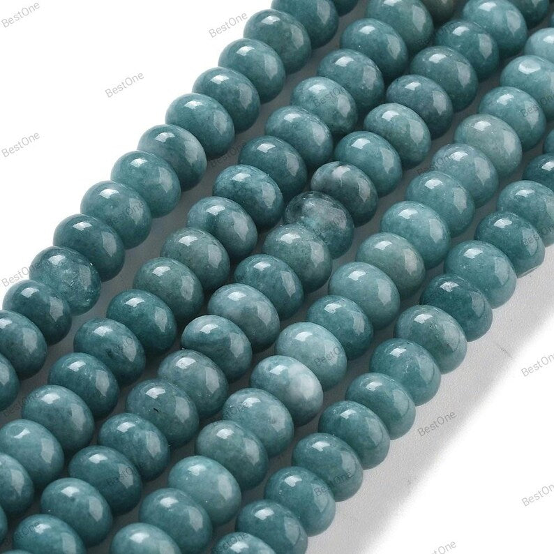 Natural White Jade — Rondelle 8x5mm | Dark Turquoise | Strand ~39 cm