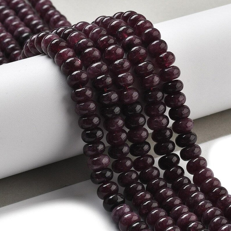 Natural White Jade — Rondelles 8x5mm | Dark Red | Strand ~39 cm