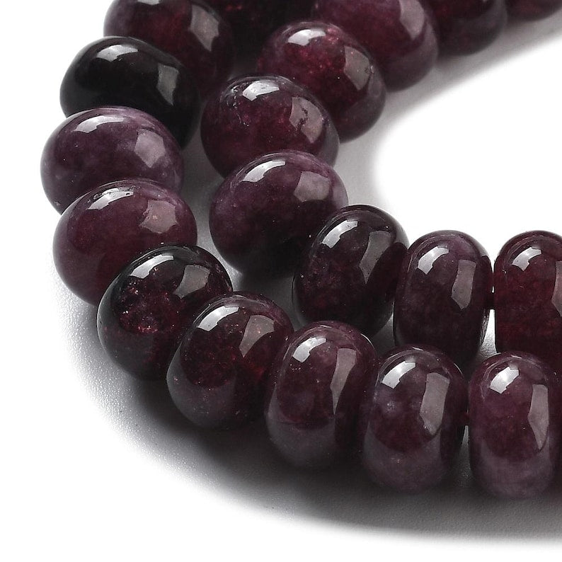 Natural White Jade — Rondelles 8x5mm | Dark Red | Strand ~39 cm