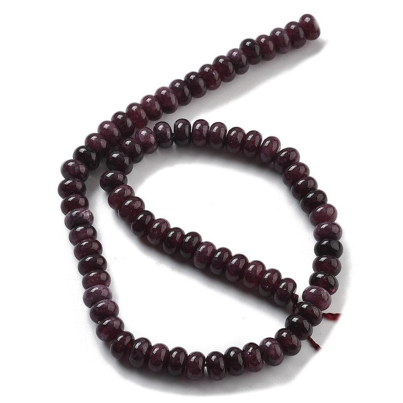 Natural White Jade — Rondelles 8x5mm | Dark Red | Strand ~39 cm
