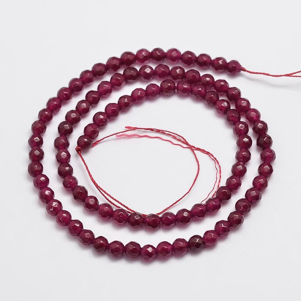 Natural Ruby Jade — Faceted Beads 4/6/8mm | Strand ~38 cm