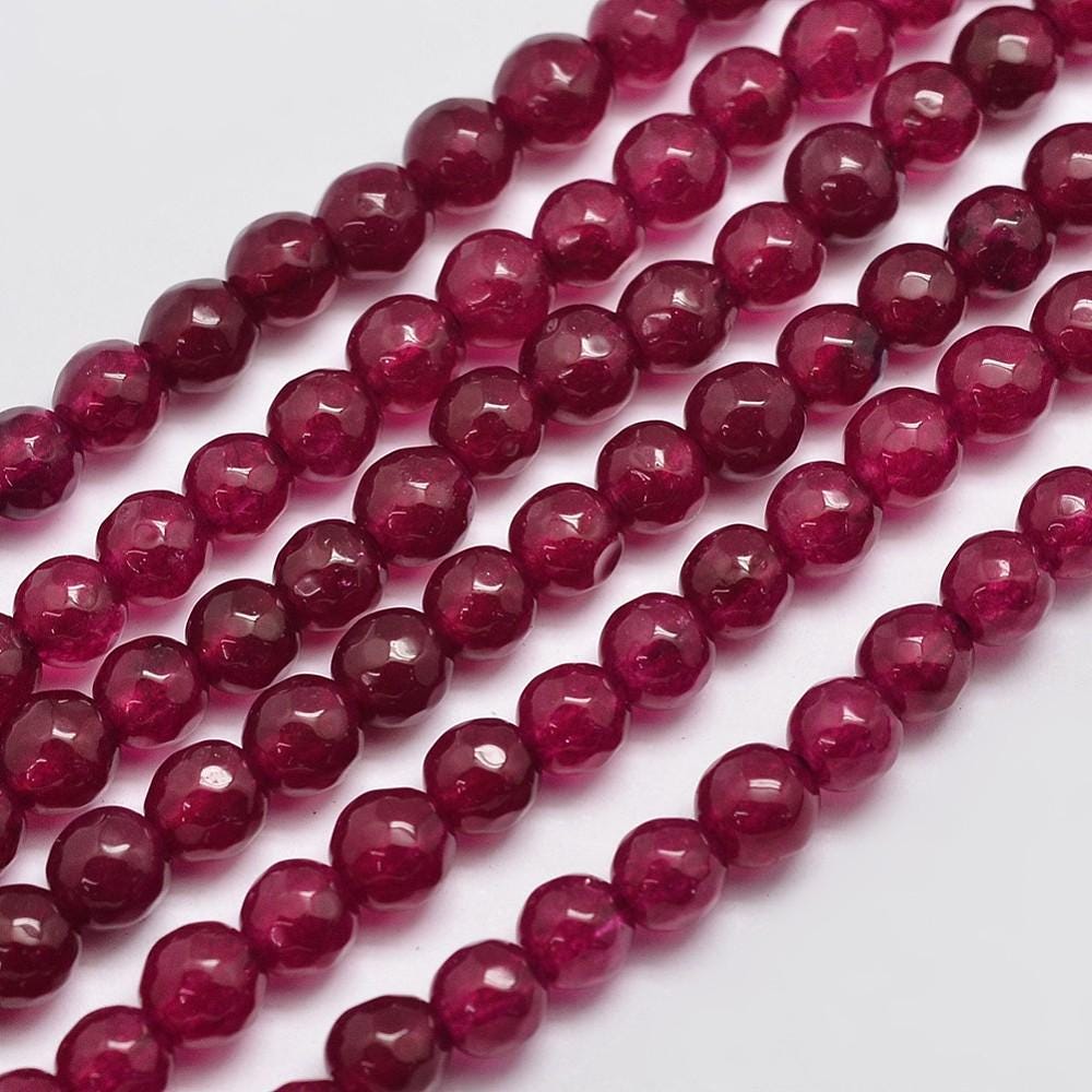 Natural Ruby Jade — Faceted Beads 4/6/8mm | Strand ~38 cm