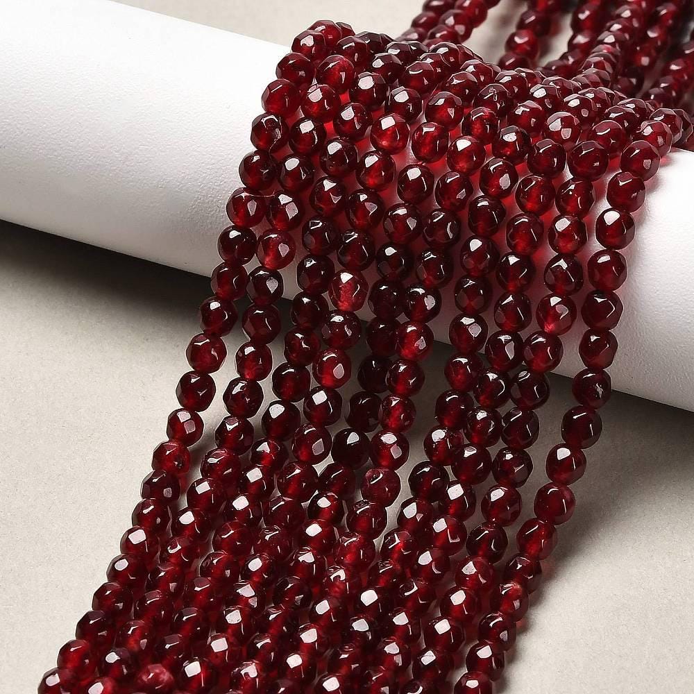 Natural Ruby Jade — Faceted Beads 4/6/8mm | Strand ~38 cm