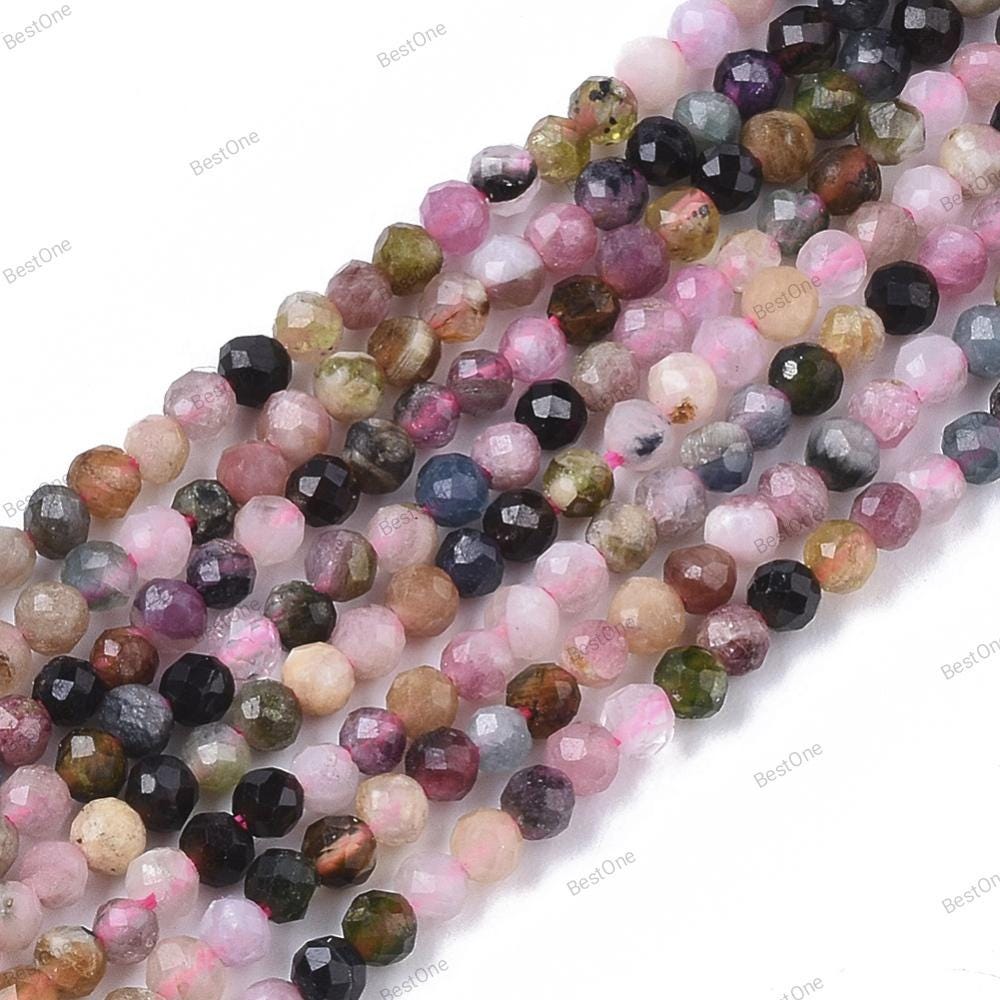 Natural Tourmaline — Faceted Beads 2mm | Multicolored | Strand ~39 cm