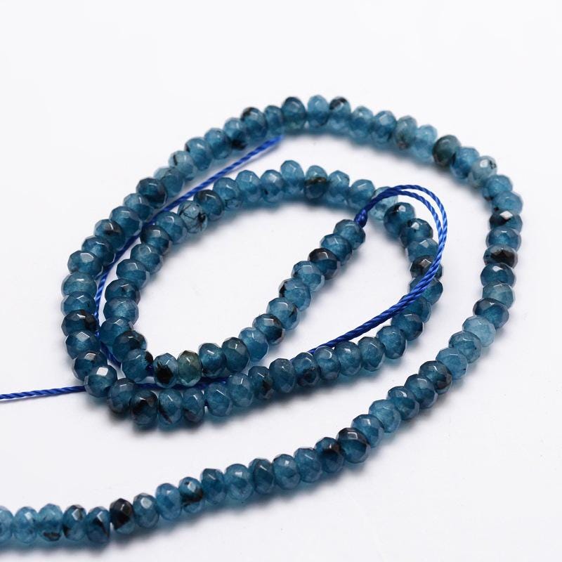 Malaysian Natural Jade — Faceted Rondelles 4x2mm | Marine Blue | Strand ~36 cm