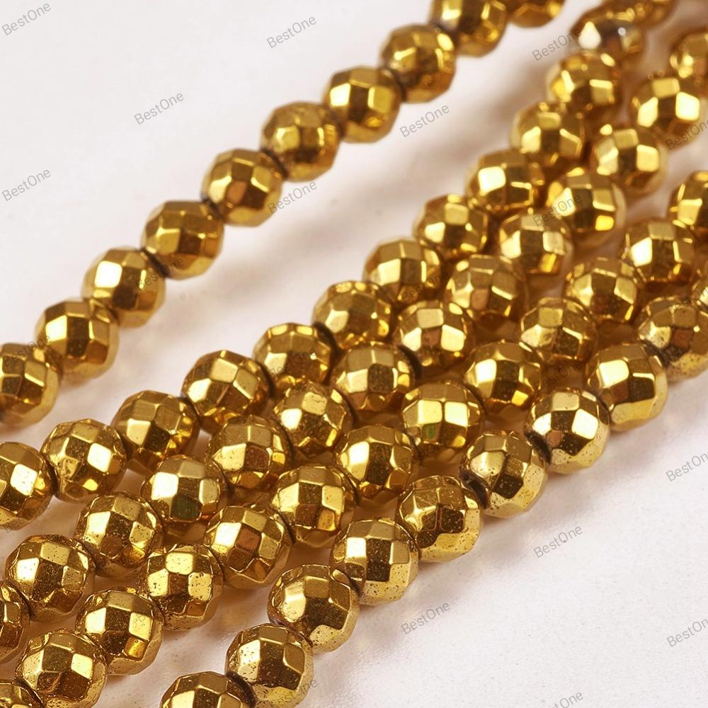 Hematite — Faceted Beads 2/3/4mm | Medium Gold | Strand ~40 cm