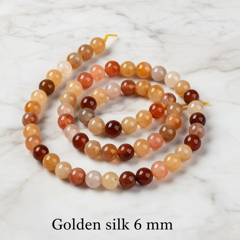 Natural Golden Jade Silk — Round Beads 4/6/8mm | Strand ~39 cm