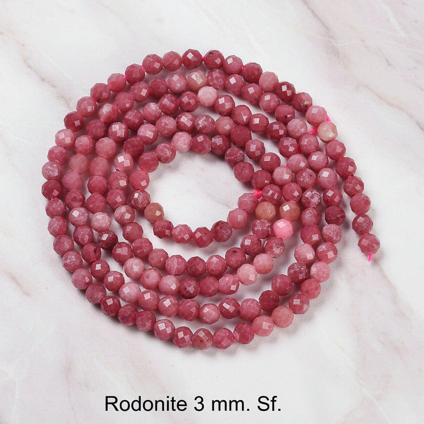 Natural Rhodonite — Faceted Beads 2/3mm | Strand ~39/40 cm