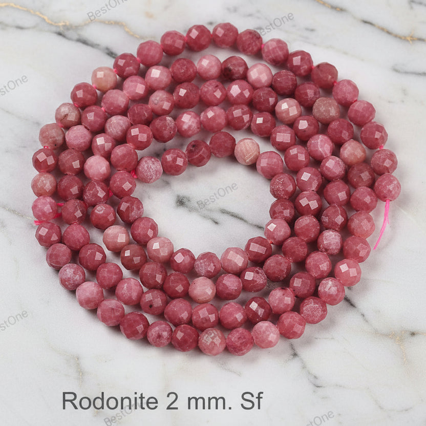 Natural Rhodonite — Faceted Beads 2/3mm | Strand ~39/40 cm
