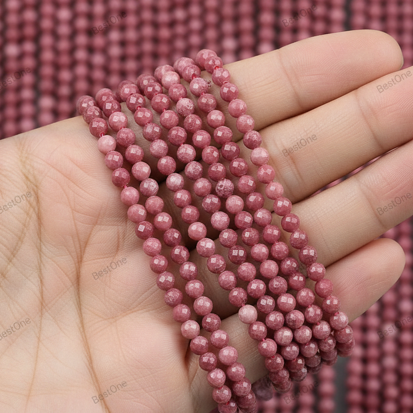 Natural Rhodonite — Faceted Beads 2/3mm | Strand ~39/40 cm