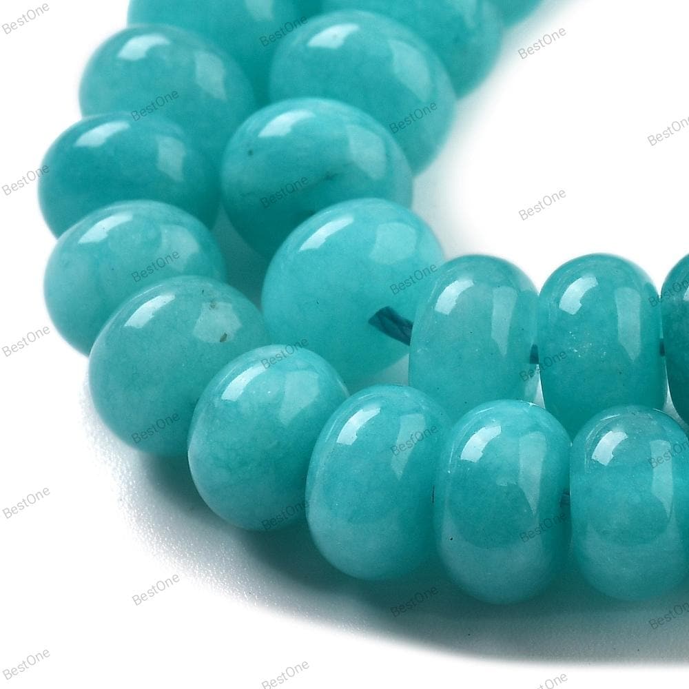 Natural White Jade — Rondelle 8x5mm | Cyan | Strand ~39 cm