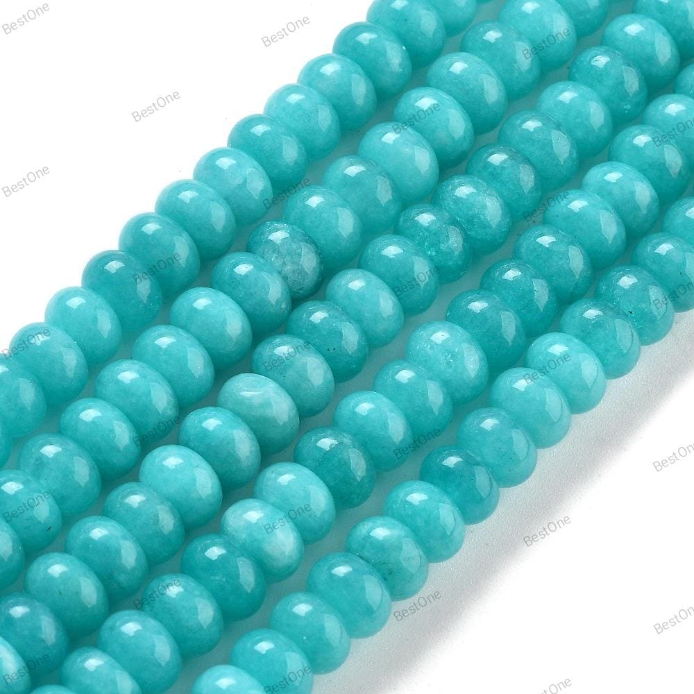 Natural White Jade — Rondelle 8x5mm | Cyan | Strand ~39 cm