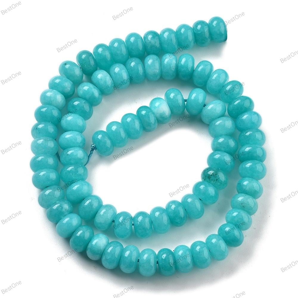 Natural White Jade — Rondelle 8x5mm | Cyan | Strand ~39 cm