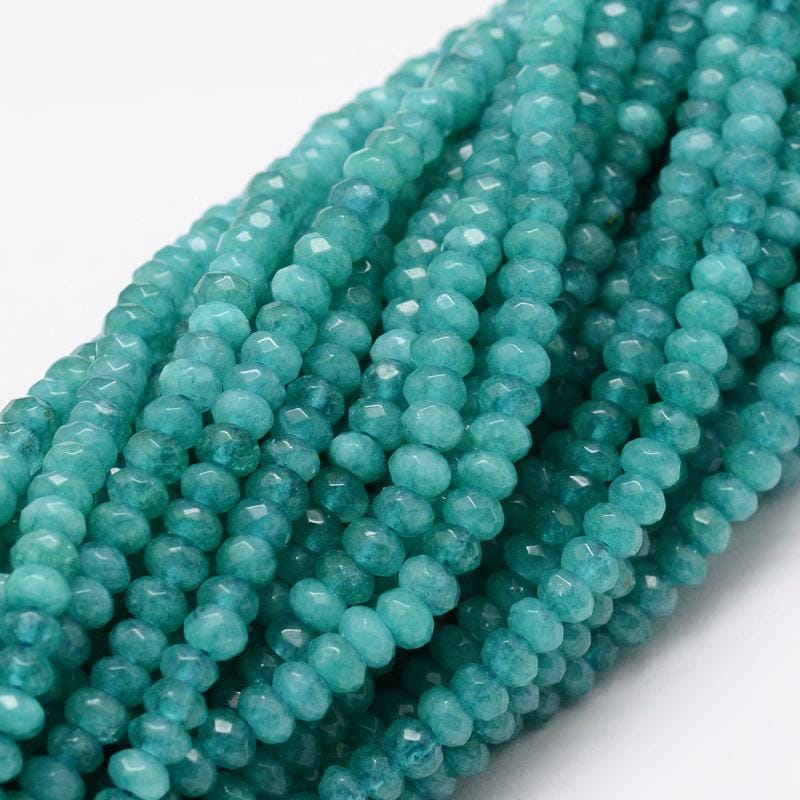 Malaysian Natural Jade — Faceted Rondelle 4x2mm | Cyan | Strand ~36 cm