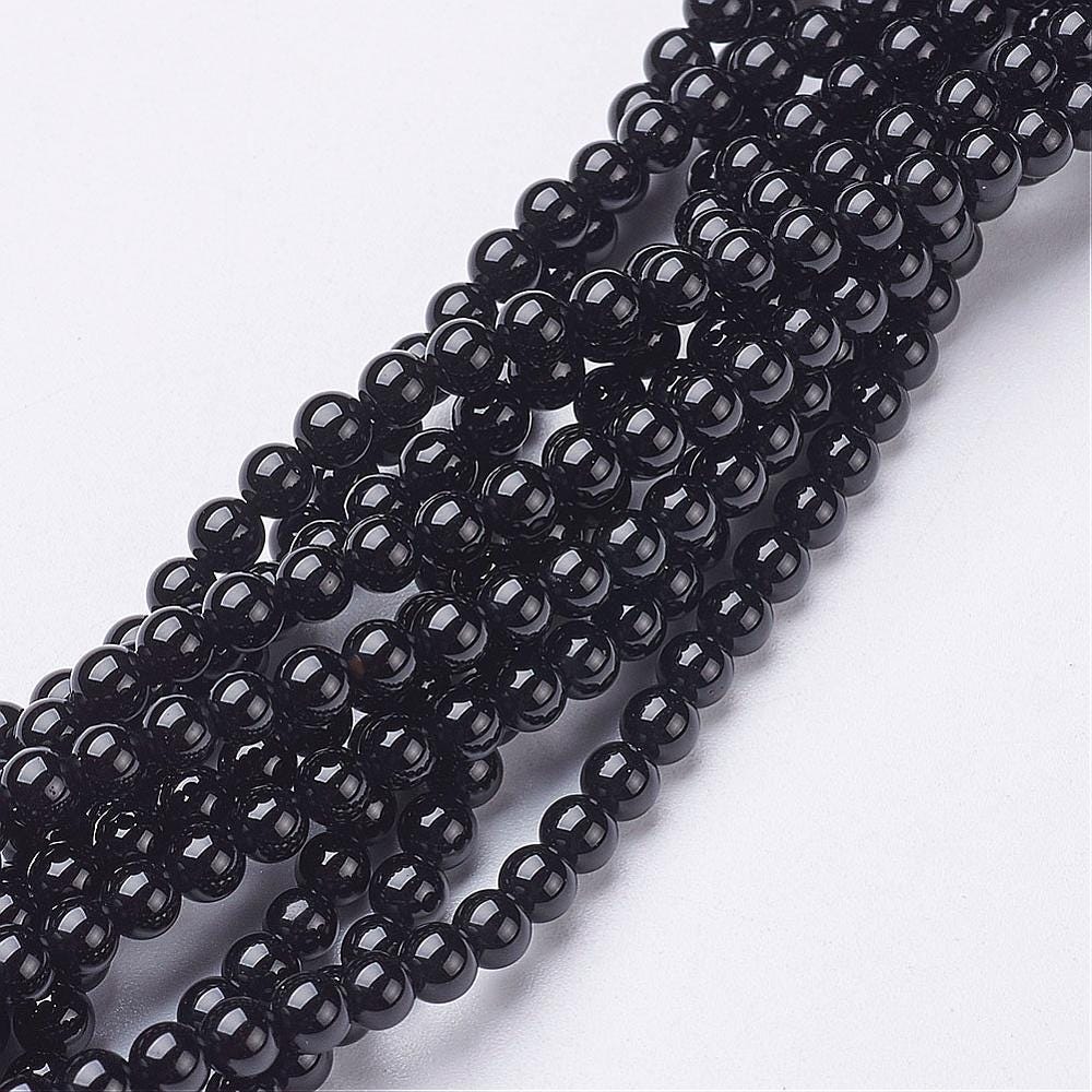 Natural Black Onyx — Round Beads 3/4/6/8mm | Strand ~38 cm
