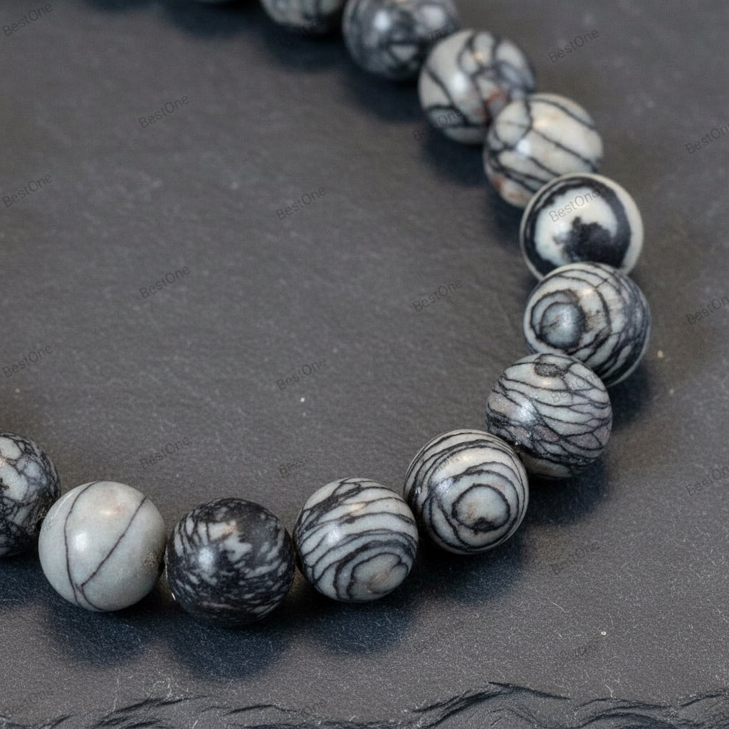 Natural Silk Netstone Jasper — Round Beads 4/6/8/10mm | Strand ~38 cm