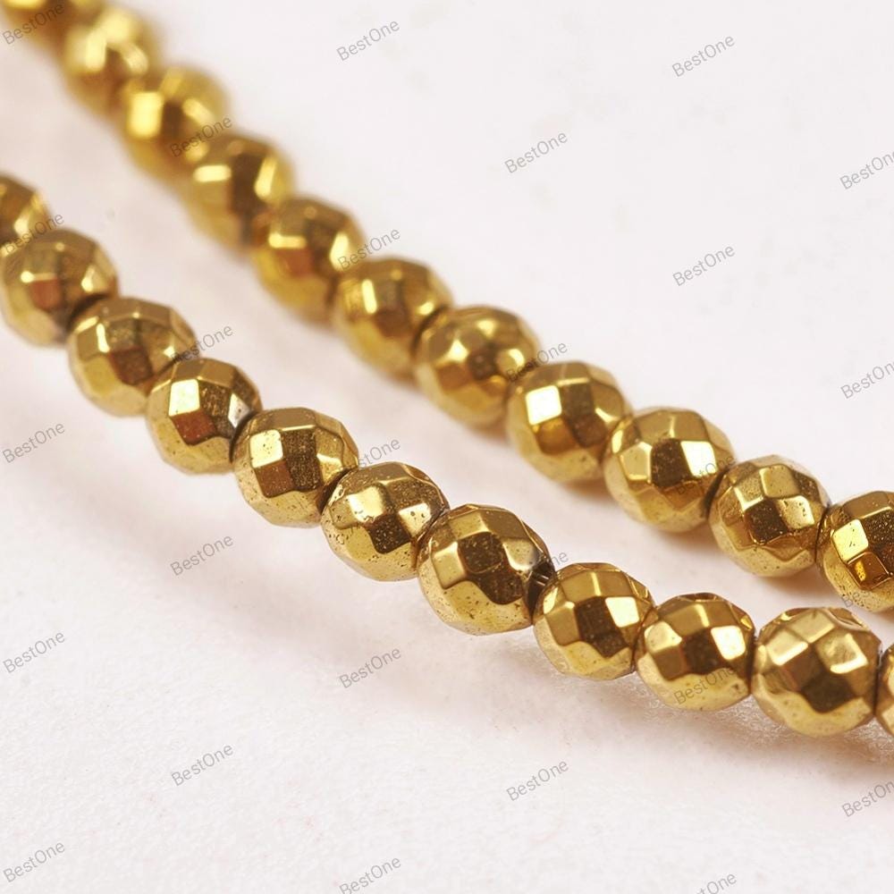 Hematite — Faceted Beads 2/3/4mm | Medium Gold | Strand ~40 cm