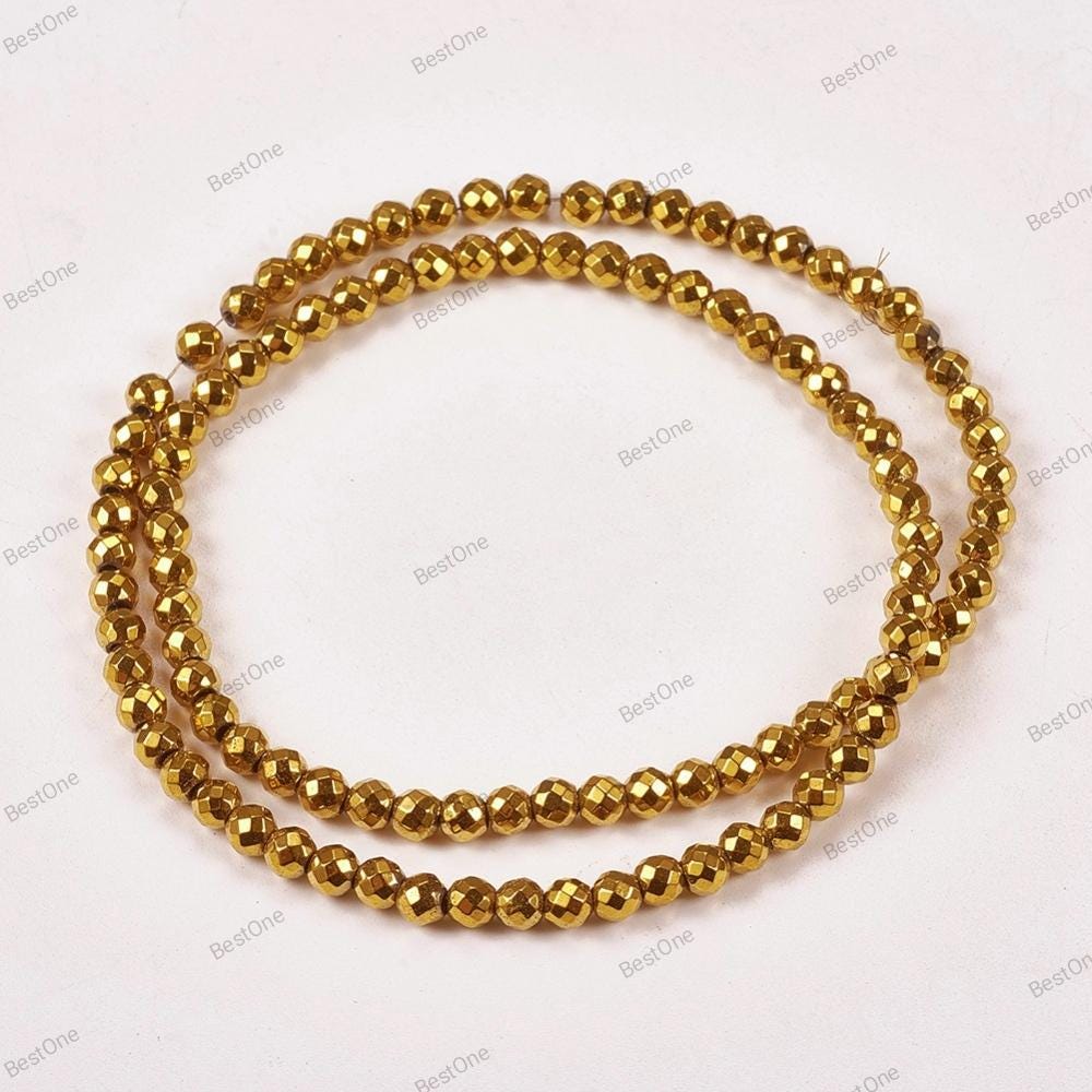 Hematite — Faceted Beads 2/3/4mm | Medium Gold | Strand ~40 cm