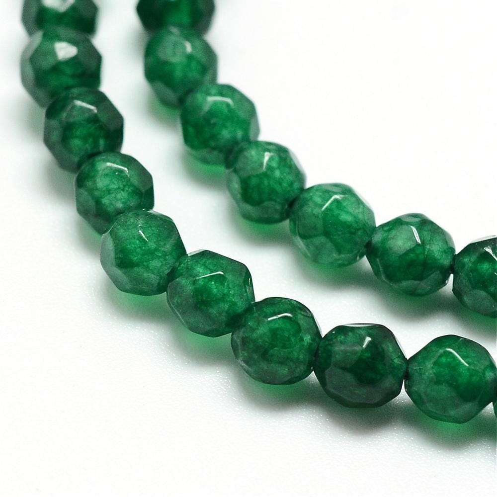 Natural White Jade — Faceted Beads 4mm | Emerald, Aquamarine, Light Coral | Strand ~37 cm