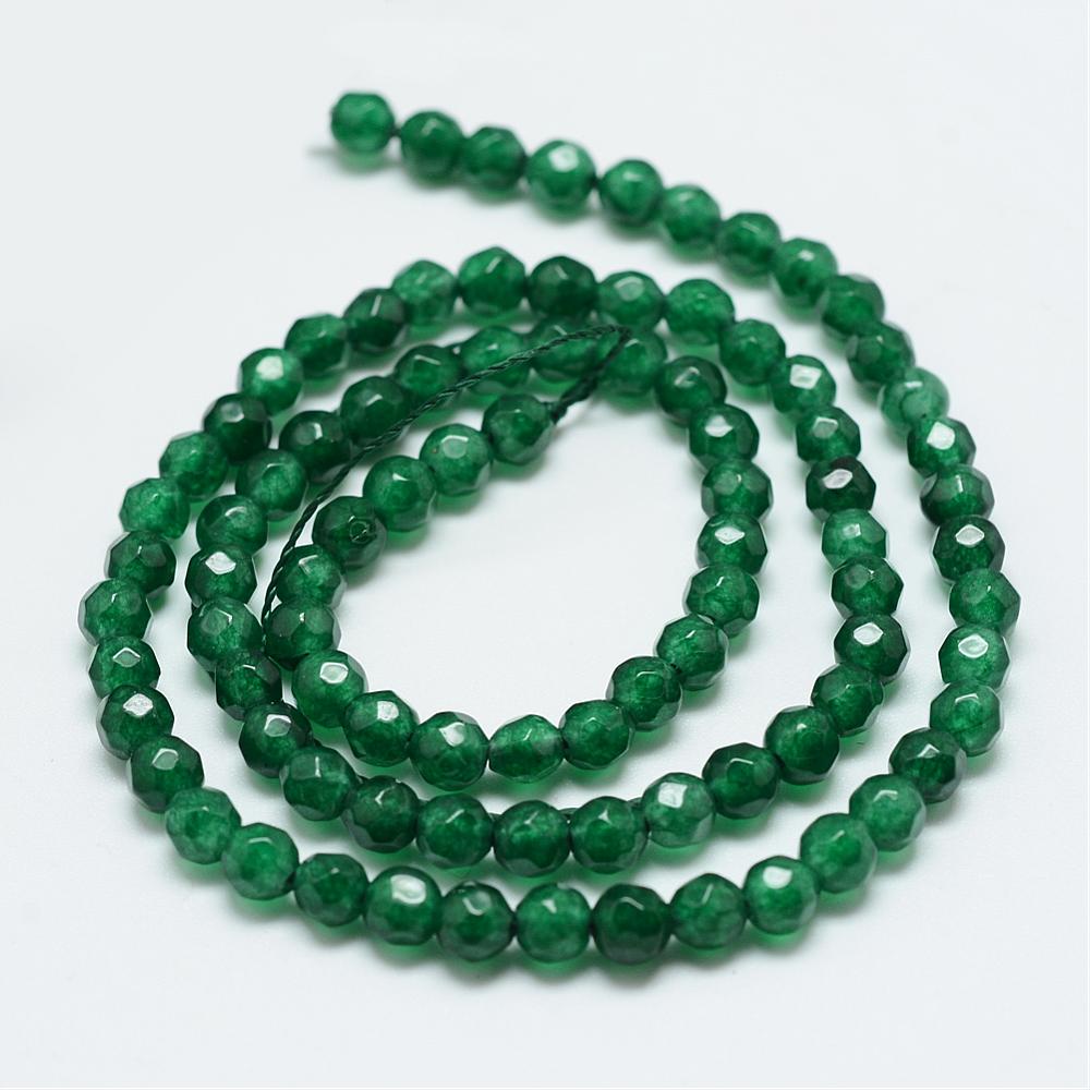 Natural White Jade — Faceted Beads 4mm | Emerald, Aquamarine, Light Coral | Strand ~37 cm