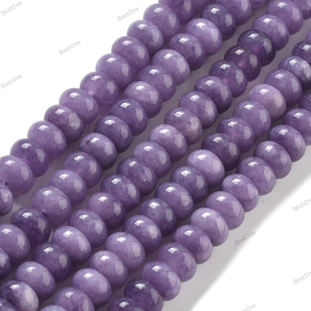 Natural White Jade — Rondelle 8x5mm | Medium Purple | Strand ~39 cm