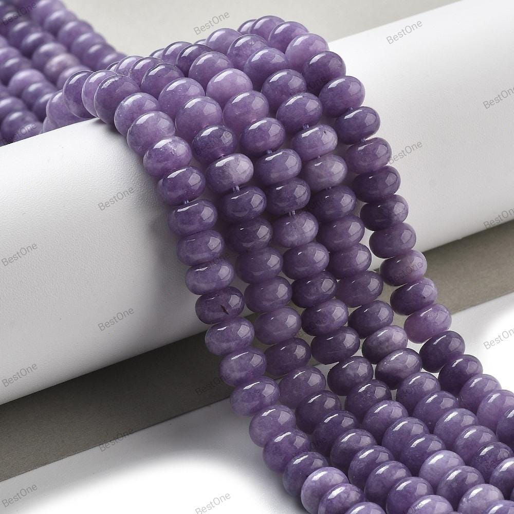 Natural White Jade — Rondelle 8x5mm | Medium Purple | Strand ~39 cm