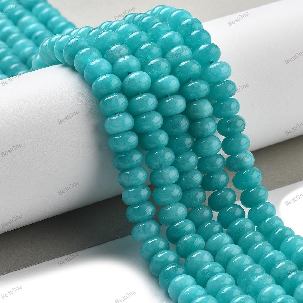 Natural White Jade — Rondelle 8x5mm | Cyan | Strand ~39 cm