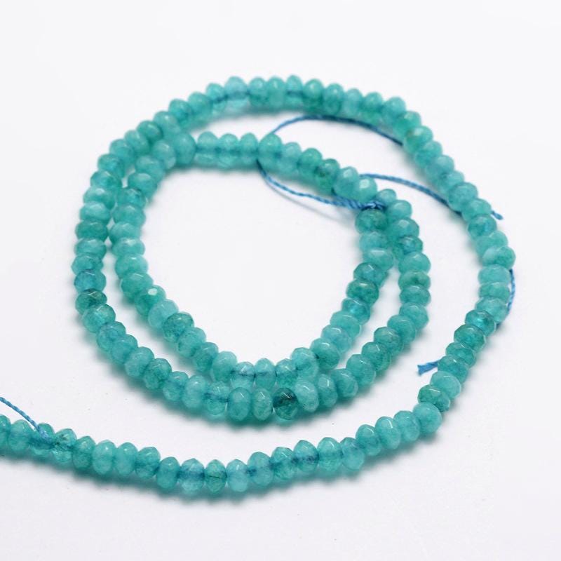 Malaysian Natural Jade — Faceted Rondelle 4x2mm | Cyan | Strand ~36 cm