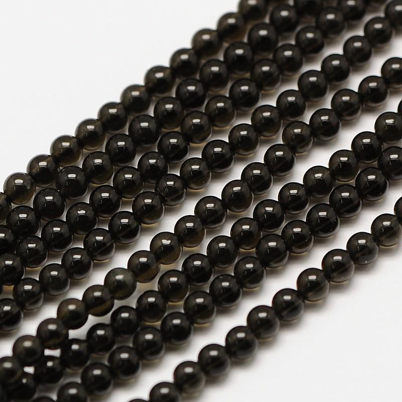 Natural Obsidian — Round Beads 3mm | Strand ~40 cm