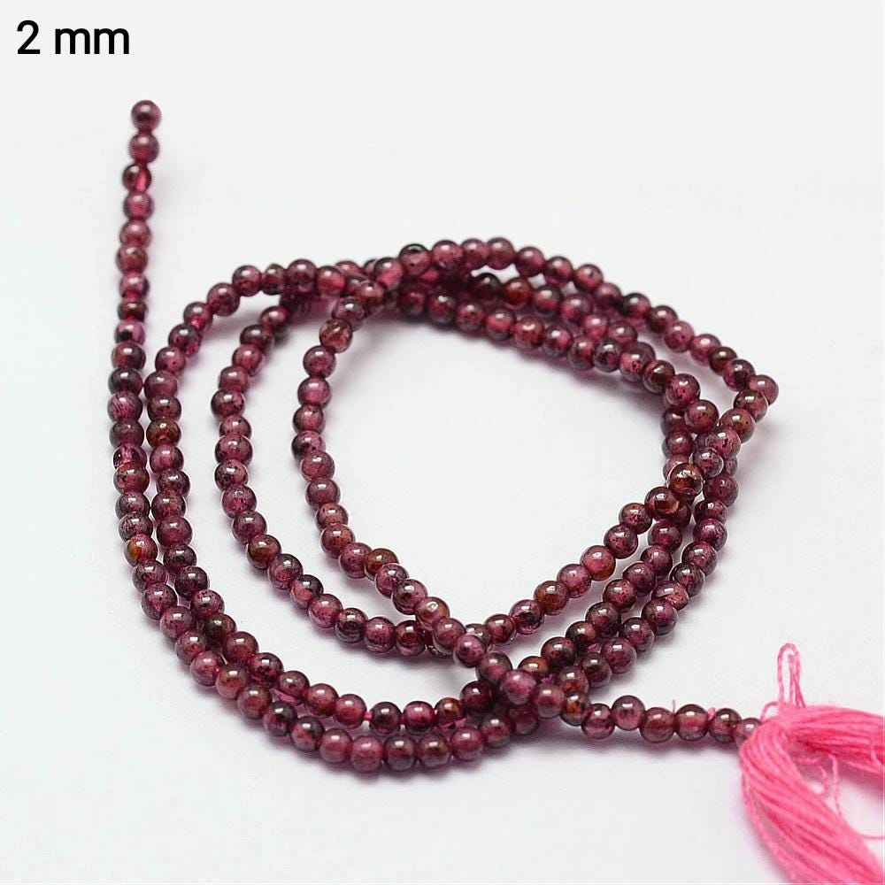 Natural Garnet — Round Beads 2mm | Strand ~38 cm