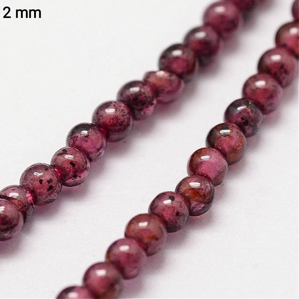 Natural Garnet — Round Beads 2mm | Strand ~38 cm