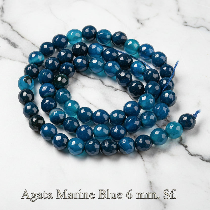 Natural Faceted Agate 6mm — Magenta, Marine Blue, Colorful | Strand ~37 cm