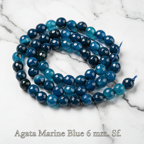 Natural Faceted Agate 6mm — Magenta, Marine Blue, Colorful | Strand ~37 cm